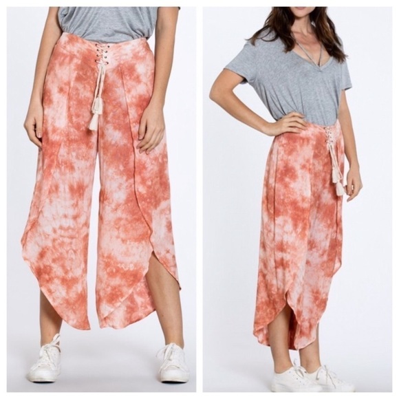Marsala Tie Dye Maxi Pants with Tassels - Picture 1 of 8